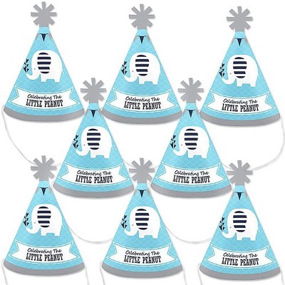 Big Dot of Happiness Blue Elephant - Mini Cone Boy Baby Shower or Birthday Party Hats - Small Little Party Hats - Set of 8