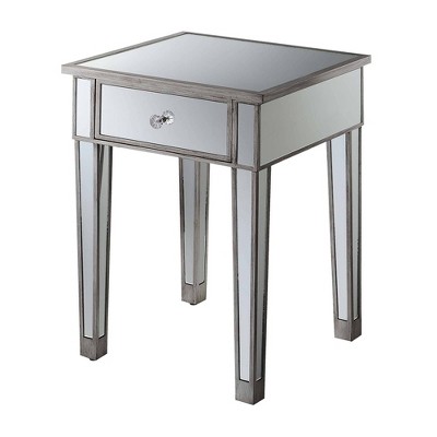 Gold Coast Mirrored End Table With Drawer Antiqued Silver Breighton Home Concealed Storage Square Shape Target