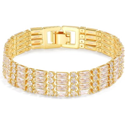 14K Gold Plated Tennis Bracelet for Women – Classic CZ Link Design, Fits 6.0"–7.2" Wrists – Stylish Sparkling Jewelry Gift