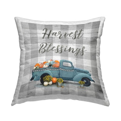 Stupell Industries Harvest Blessings Gray Plaid Pumpkins Truck