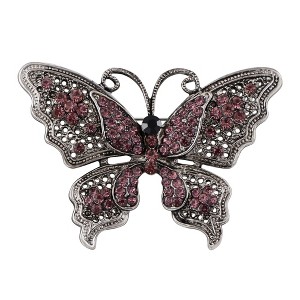 Alilang Vintage-Inspired Silvery Tone Butterfly Brooch Pin with Crystal Rhinestone Accents - 1 of 4