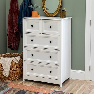 Farmhouse 5 Drawer Grooved Tall Storage Dresser White - Saracina Home: Vertical Chest for Bedroom Storage - 1 of 4