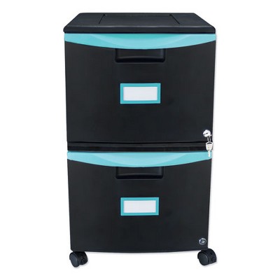 Storex Two-Drawer Mobile Filing Cabinet, 2 Legal/Letter-Size File Drawers, Black/Teal, 14.75" x 18.25" x 26"