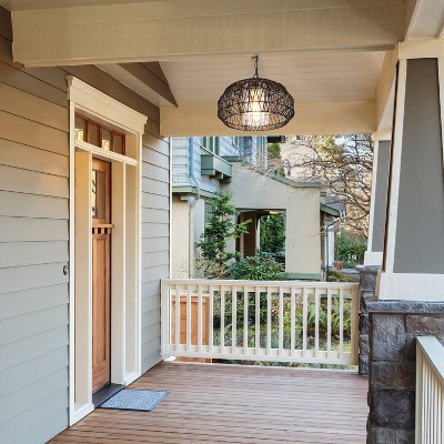 Matte Black Woven Fabric Outdoor Pendant Light with Glass Globe