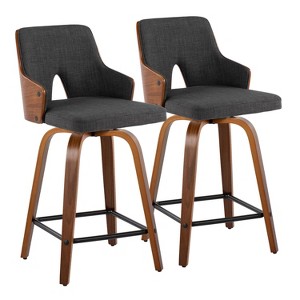 Set of 2 Stella Counter Height Barstools Walnut/Charcoal/Black - LumiSource: Fixed-Height, Swivel Seat, Footrest - 1 of 4