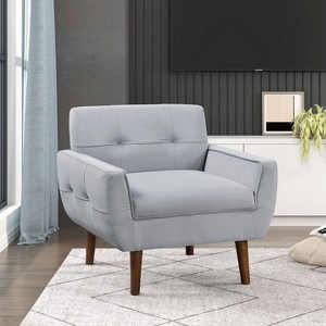 Okak Modern Accent Chair 1pc Living Room Chair with Velvet Upholstered Back Tufted Armchair Reading Leisure Chair with Padded Seat and Back - 1 of 4