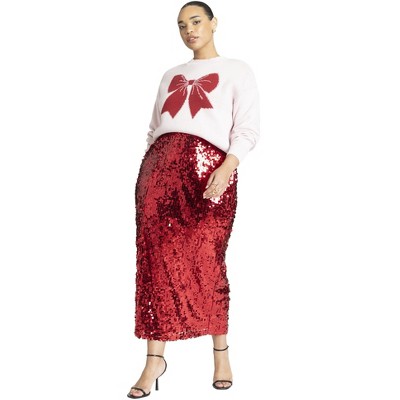 ELOQUII Women's Plus Size Sequin Column Midi Skirt