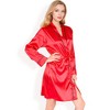 Anna-Kaci Women's Satin Short Robe with Contrast Piping and Tie Waist- Pink,Small - 3 of 4