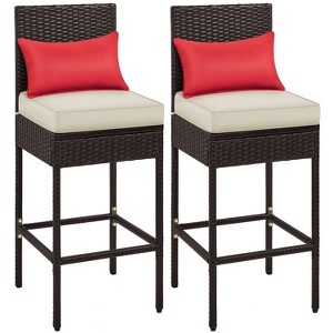 Yaheetech Set of 2 Outdoor PE Rattan Bar Stools, Brown/ Beige - 1 of 4