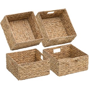 eHemco Large Square Woven Hyacinth Wicker Pantry Storage Baskets with Iron Wire Frame, 12"x12"x6", Natural - 1 of 4