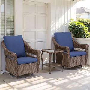 Buenhomino 3-Piece Patio Set, Wicker Swivel Glider Chairs & Side Table, Weather-Resistant with Cushions for Porch, Deck, or Balcony - 1 of 4