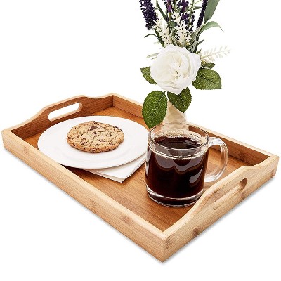 Juvale Bamboo Wood Serving Tray with Handles for Bed, Food, Vanity, Ottoman 16 x 11 x 2 in