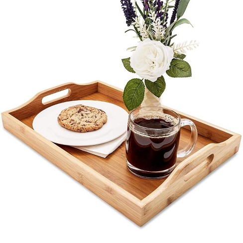Juvale Bamboo Wood Serving Tray with Handles for Bed, Food, Vanity, Ottoman 16 x 11 x 2 in - image 1 of 3