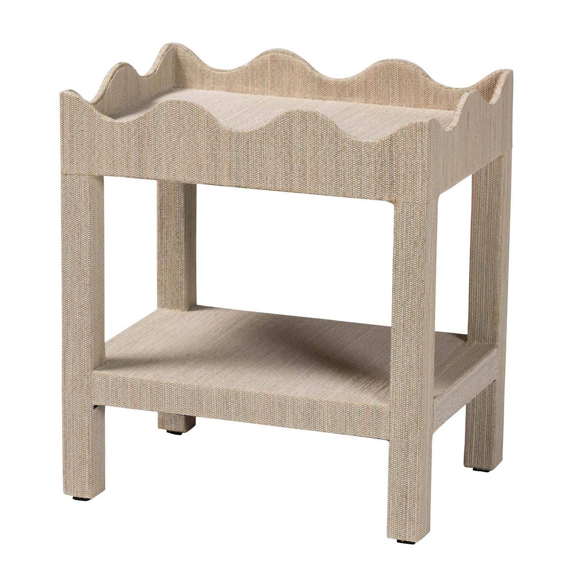 bali & pari Sebastian Grasscloth Scalloped End Table Beige