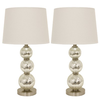 Set of 2 Tri - Tiered Glass Table Lamps (Includes LED Light Bulb) Silver - Decor Therapy