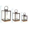 HomeRoots Set of Three Gray And Brown Distressed Geometric Glass Metal And Wood Floor Lantern Candle Holders - 3 of 4
