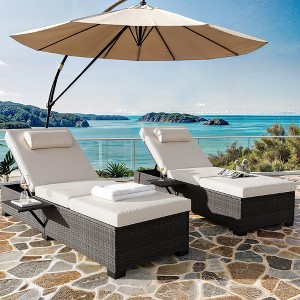Garvee Outdoor Chaise Lounge Chairs for Outside Patio Furniture Set of 2,Rattan Pool Reclining Chair Adjustable Backrest,Wicker Recliners with Cushion - 1 of 4