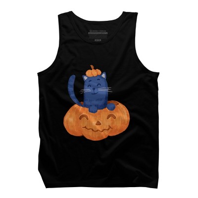 Men's Design By Humans Halloween Cat In A Pumpkin By wubbadub Tank Top