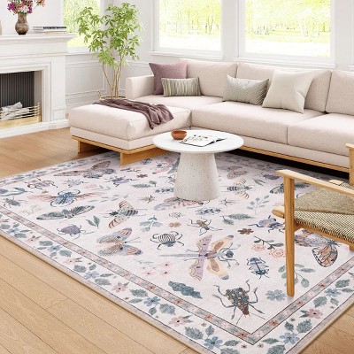 Lahome Machine Washable Back to College Series Animal Life Insects Area Rug - Nature-Inspired Carpet for Living Room, School, Bedroom, or Entryway