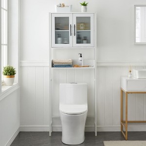 Over The Toilet Storage Cabinet with Glass Doors, Bathroom Above Toilet Storage Cabinet with Adjustable Shelves, White - 1 of 4