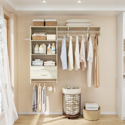Aheaplus Laundry Room Closet System with Drawer and Hanging Rod, Wall-Mounted Closet Organizer with Adjustable Shelf
