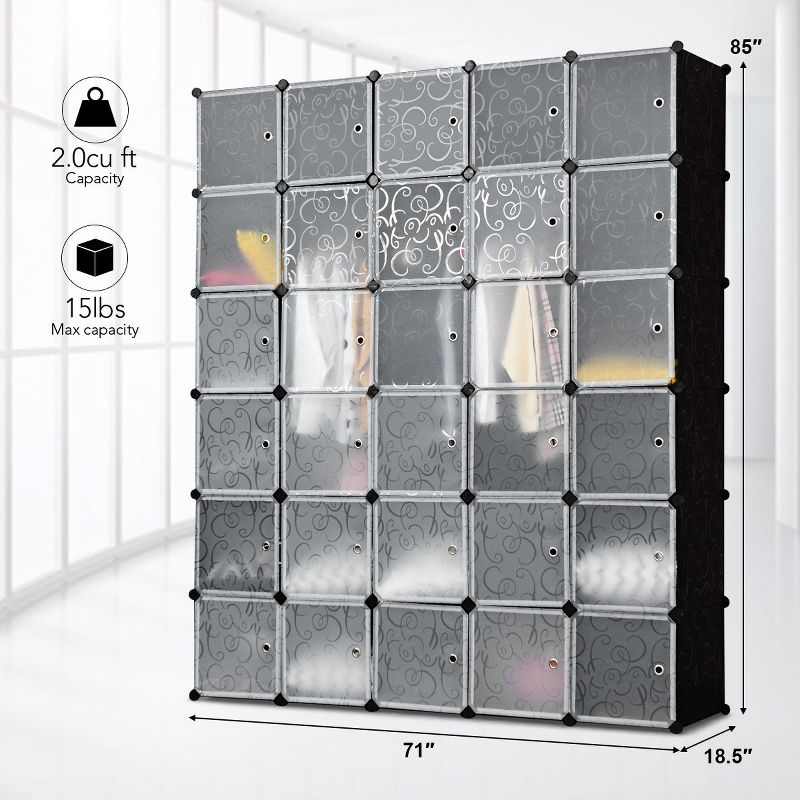 Costway DIY 30 Cube Portable Closet Storage Organizer Clothes Wardrobe Cabinet W/Doors, 2 of 11