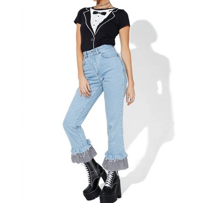 Women's Savanna Midi Gingham Ruffle Jeans - Peach Love