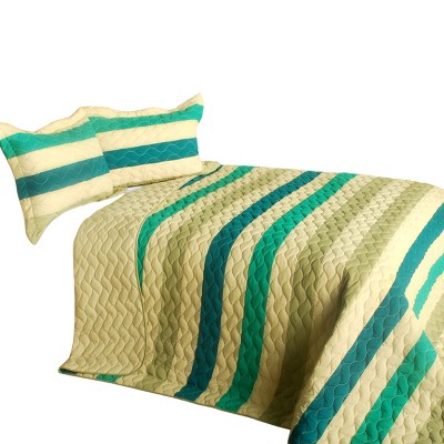 Slickblue 3 PC Handmade Full/Queen Quilt Set, Reversible Vermicelli Quilted, Horizontal Stripes, 37 Color Options