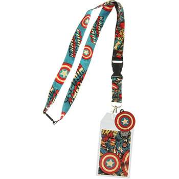 Captain America Lanyard Comic and Logo Print with Rubber Charm and ID Holder Multicoloured