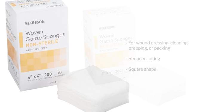 McKesson Woven Gauze Sponges, 8-Ply, 4 in x 4 in, 200 per Pack, 1 Pack, 2 of 9, play video