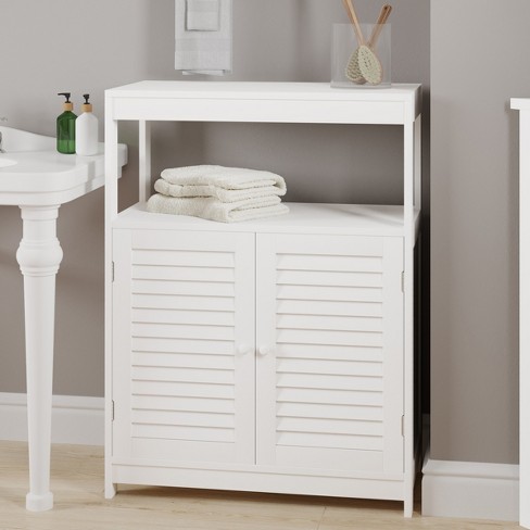 Wood Freestanding Bathroom Storage Cabinet with Double Shutter Door-White