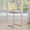 MAYEERTY 26" Light Gray Counter Height Velvet & Rattan Bar Stools Set of 3, Armless for Kitchen Island - 3 of 4