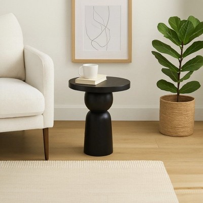 Royal Hampton 12 Inch Round Side End Table with Turned Pedestal Base, Mango Wood in Matte Finish