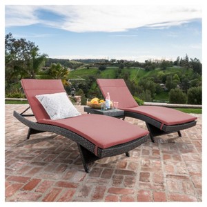 Salem 3pc Gray Wicker Lounge and Coffee Table - Red - Christopher Knight Home: No Assembly, Weather-Resistant - 1 of 4