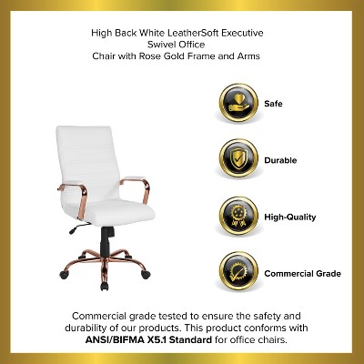 High Back White Leather Executive Swivel Office Chair with Rose Gold Frame