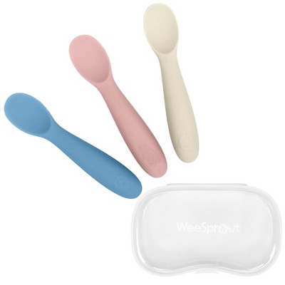WeeSprout Baby Spoons for Self Feeding 6 Months +, Soft & Durable Silicone Utensils for Sensitive Gums & Teeth, 3 Pack + Carrying Case