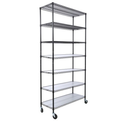 7 Tier Metal Storage Shelves Wire Shelving Unit, 2450Lbs Capacity, Heavy Duty Adjustable Storage Rack With Leveling Feet, Wheels & Shelf Liners
