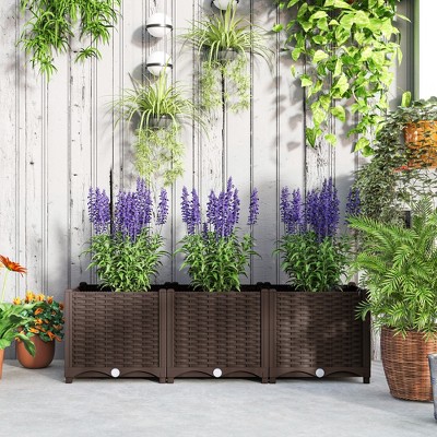 Brown Wicker Plastic Raised Garden Bed with Drainage Holes
