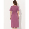Allegra K Women's Summer V Neck Button Flutter Sleeve Smocked High Waist Midi Dress - 3 of 4
