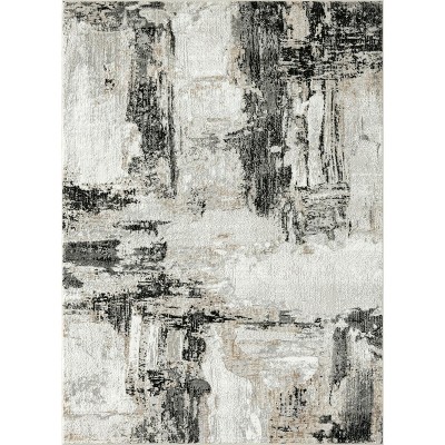 Gray and Beige Abstract Synthetic 8' x 10' Area Rug