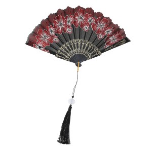 Unique Bargains Rose Lace with Tassel Folding Fan 1 Pc - 1 of 4