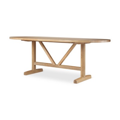 HomeRoots 84" Light Brown Solid Wood Trestle Base Oval Dining Table