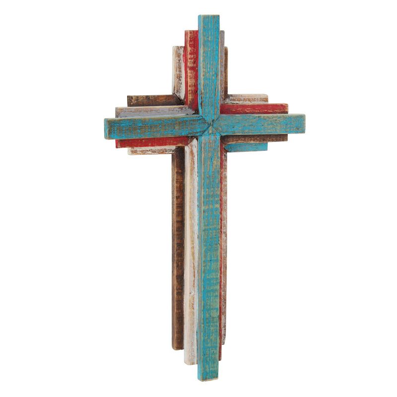 14.4&#34; x 8.5&#34; Rustic 3D Wooden Wall Cross Brown/Blue - Stonebriar Collection, 4 of 7