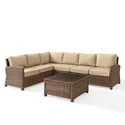 Bradenton 5pc Outdoor Wicker Sectional Set with Coffee Table - Sand - Crosley