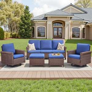 Buenhomino 5-Piece Swivel Patio Set with Sofa & Ottomans, PE Wicker Outdoor Furniture with Cushions & Steel Frame - 1 of 4