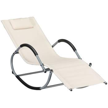 Outsunny Outdoor Rocking Chair, Chaise Lounge Pool Chair for Sun Tanning, Sunbathing Rocker, Armrests & Pillow for Patio, Lawn, Beach, Large