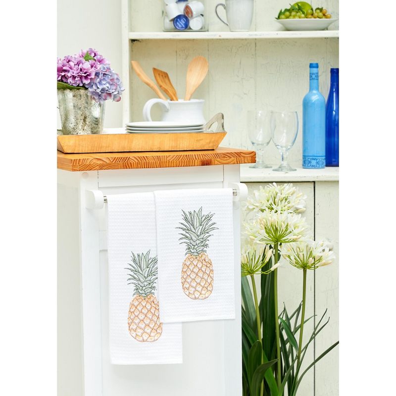 C&F Home Tropical Pineapple Embroidered Cotton Waffle Weave Kitchen Towel, 4 of 6