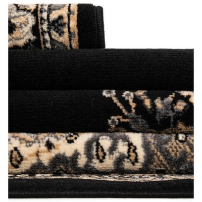 Handmade Black and Beige Medallion Synthetic Rectangular Rug