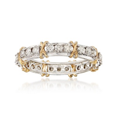 Ross-Simons 1.00 ct. t.w. Diamond X Eternity Band in Sterling and 14kt Gold