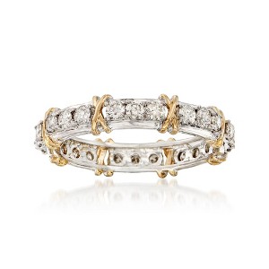Ross-Simons 1.00 ct. t.w. Diamond X Eternity Band in Sterling and 14kt Gold - 1 of 4